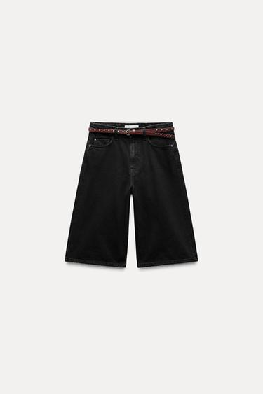 Z1975 BELTED LONG DENIM BERMUDA SHORTS - Black by Zara