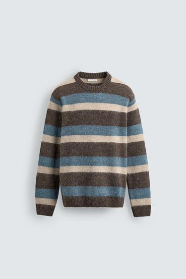 Zara TEXTURED STRIPED JUMPER - Brown