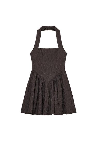TEXTURED HALTER DRESS