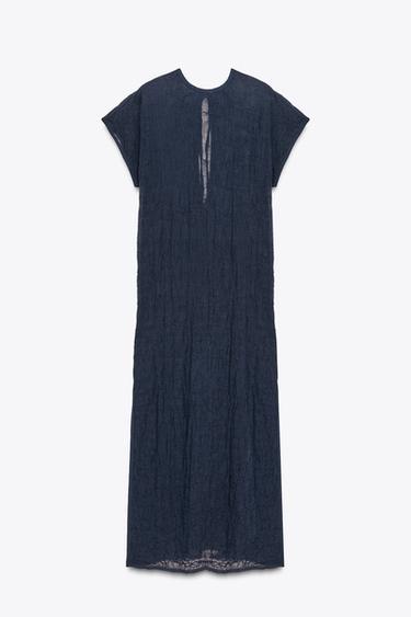 FINE KNIT CRINKLED MIDI DRESS - Navy blue by Zara