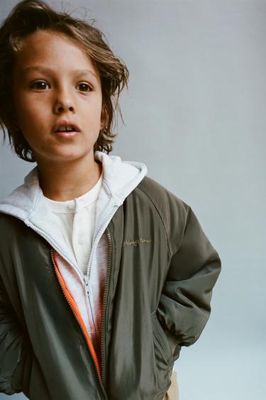 Zara 撞色內襯飛行員夾克 - 卡其色
