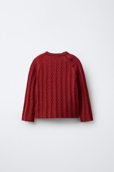 PULL EN MAILLE À TORSADES - Rouge foncé de Zara - Image 1