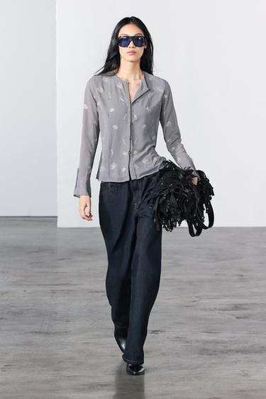 ZW COLLECTION EMBROIDERED BLOUSE - Grey by Zara - Image 0