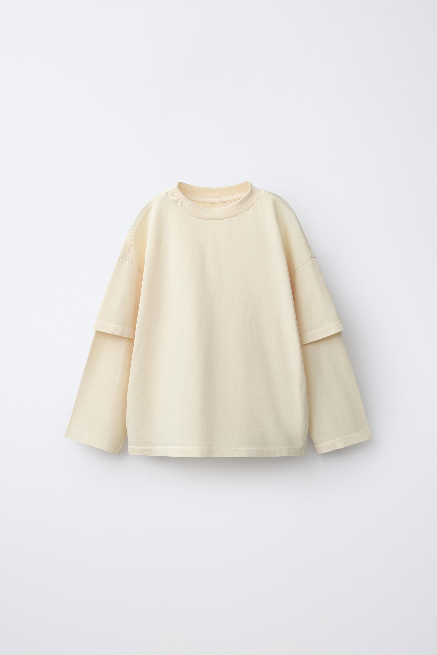 Детская футболка Zara Double Long-Sleeve T-SHIRT, цвет: Экрю — фото 1