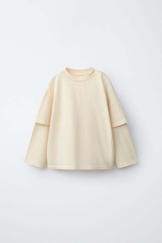 DOUBLE LONG-SLEEVE T-SHIRT - Ecru by Zara - Image 0