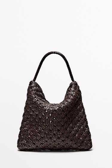 Bolso mediano trenzado piel napa - Marrón de Zara - Imagen 0