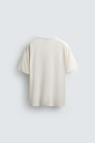 HEMP - VISCOSE STRIPED T-SHIRT - Ecru / Beige by Zara - Image 7