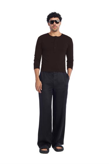Zara CROPPED HENLEY T-SHIRT - Brown - Image 0