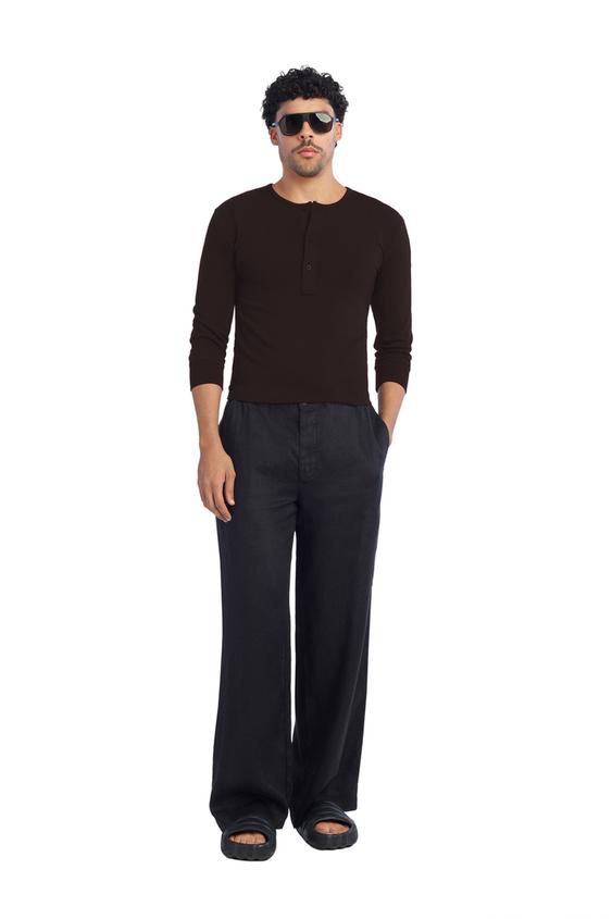 Zara CROPPED HENLEY T-SHIRT - Brown - Image 0