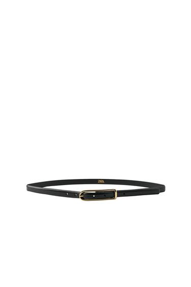 100% LEATHER FINE BELT - Black gold by Zara