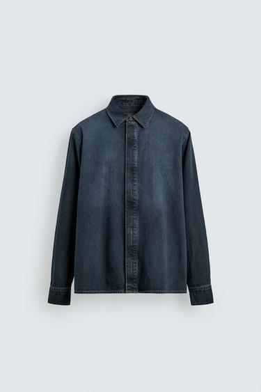 قميص دنيم بسحاب - أزرق الخاص بـ Zara