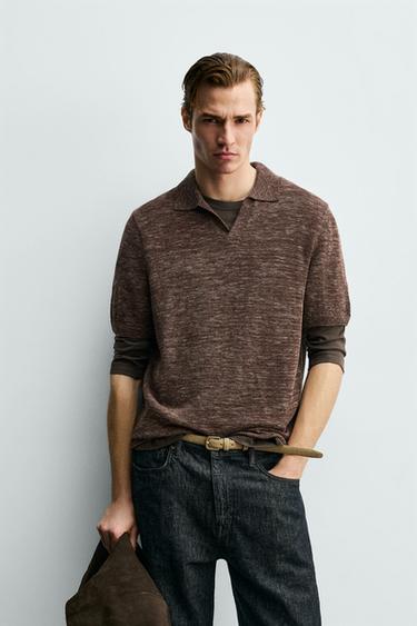 TEXTURED KNIT POLO SHIRT - Brown by Zara