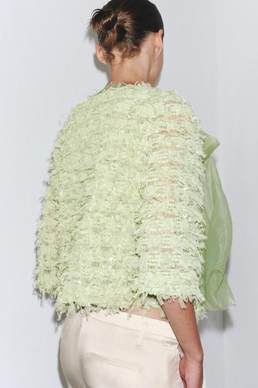 FRINGED KNIT CARDIGAN WITH ORGANZA TIE - Light green by Zara - Image 2