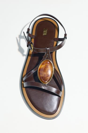 Zara SANDALS WITH METALLIC APPLIQUÉ - Brown