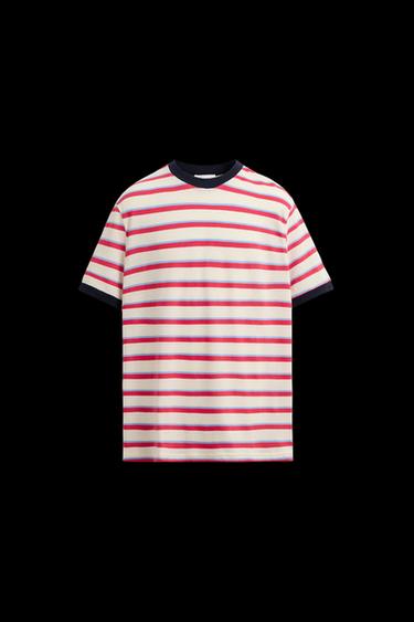 CAMISETA CONTRASTE RAYAS - Rojo / Coral de Zara - Imagen 0
