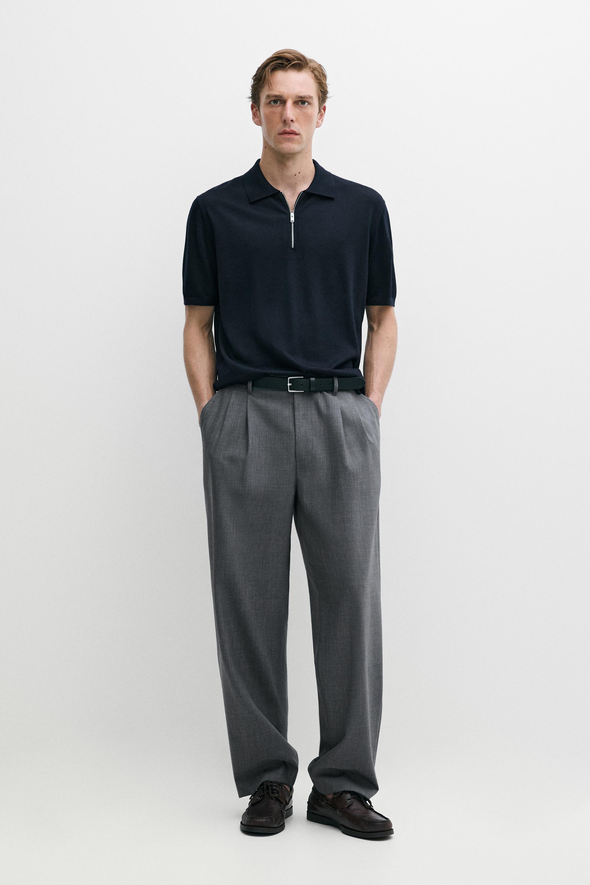 Wool blend zip-detail polo shirt — Navy blue