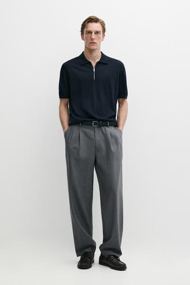 Zara Wool blend zip-detail polo shirt - Navy blue