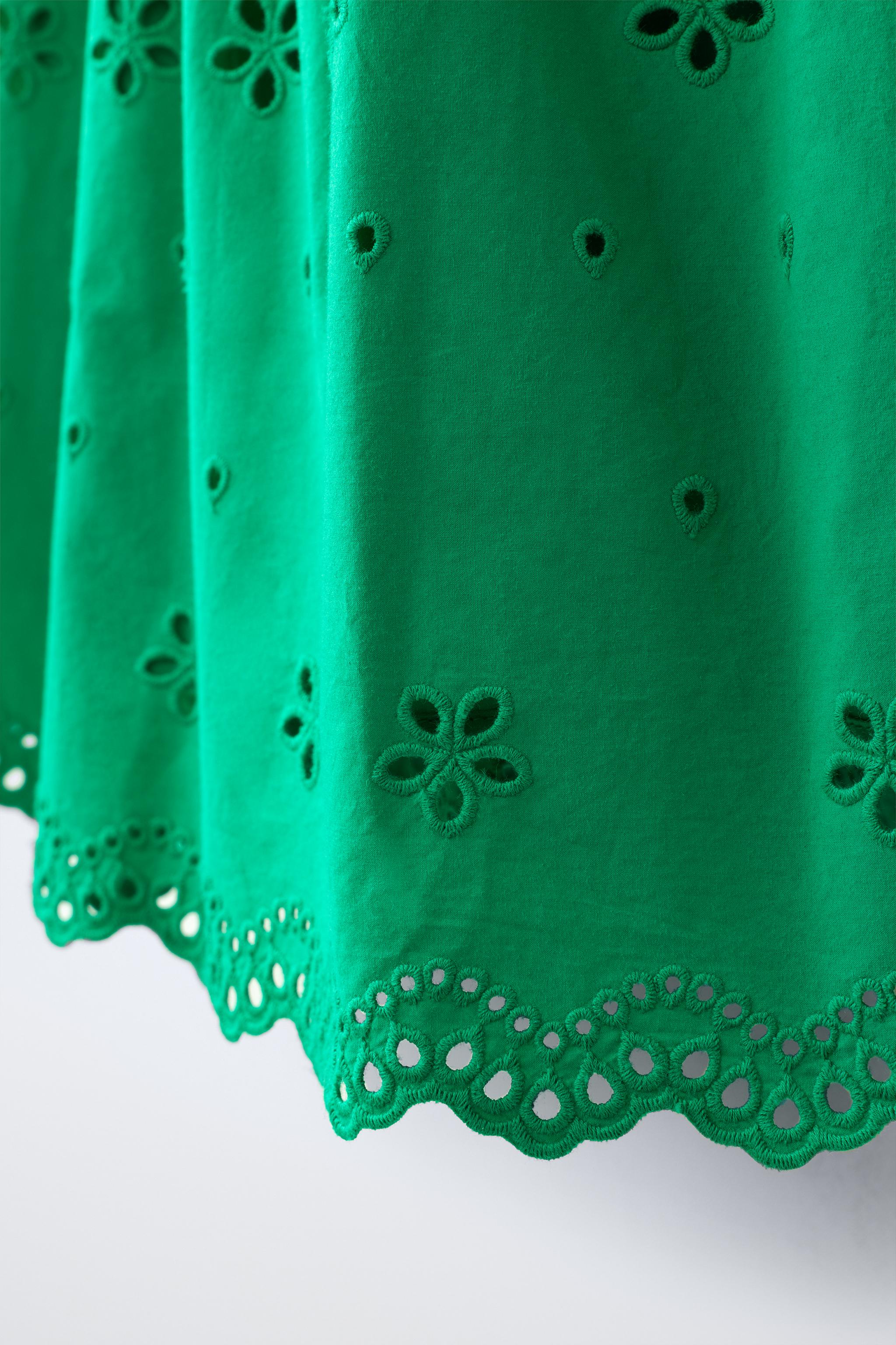 SCHIFFLY EMBROIDERED RUFFLE DRESS