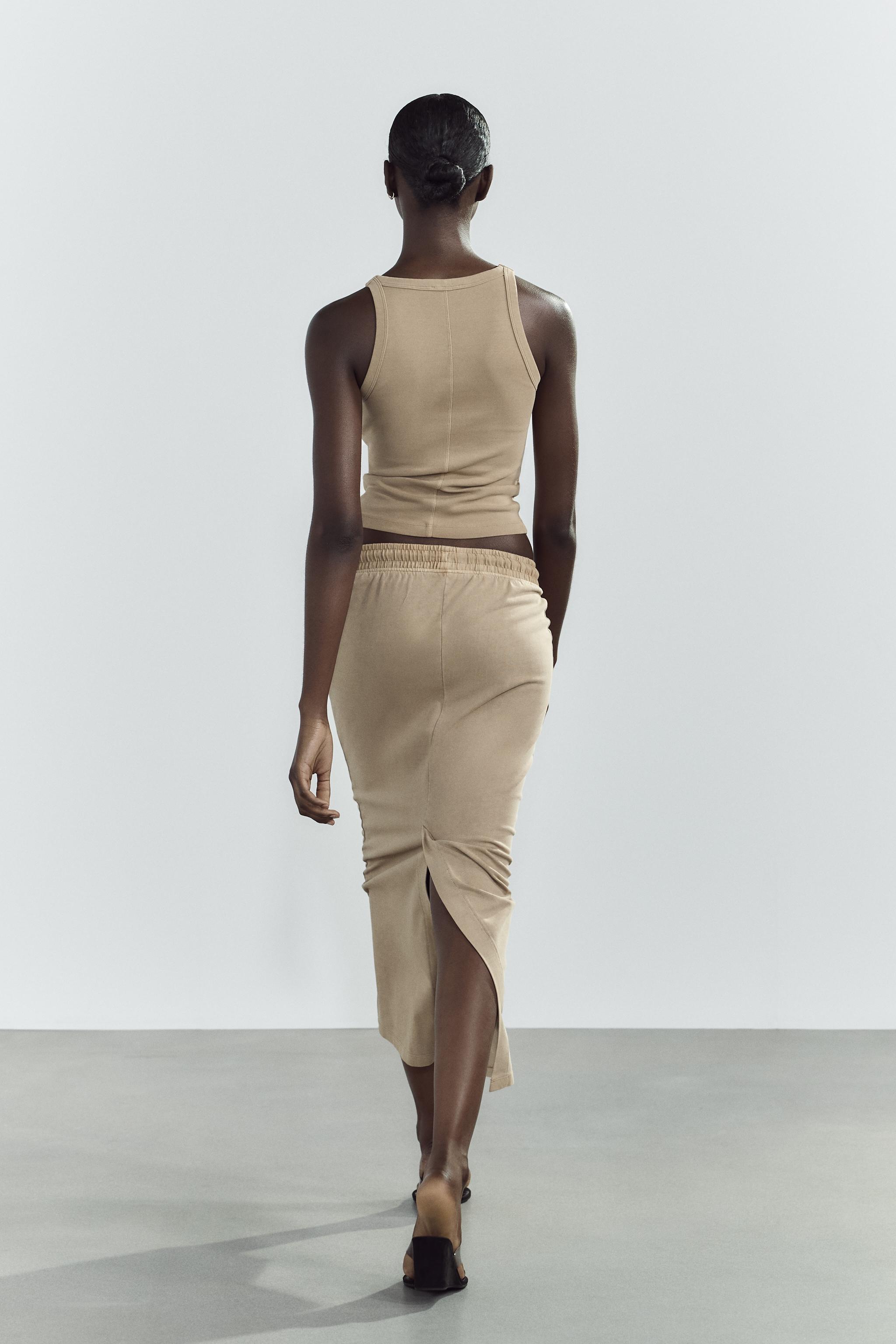 WASHED EFFECT MIDI SKIRT - Sand | ZARA United States