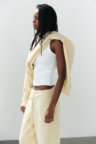 BASIC STRAIGHT-LEG PLUSH TROUSERS WITH ADJUSTABLE HEM - Yellow by Zara - Image 2