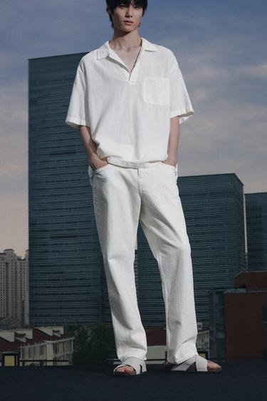 Zara 可調式休閒版牛仔褲 - 磨白色