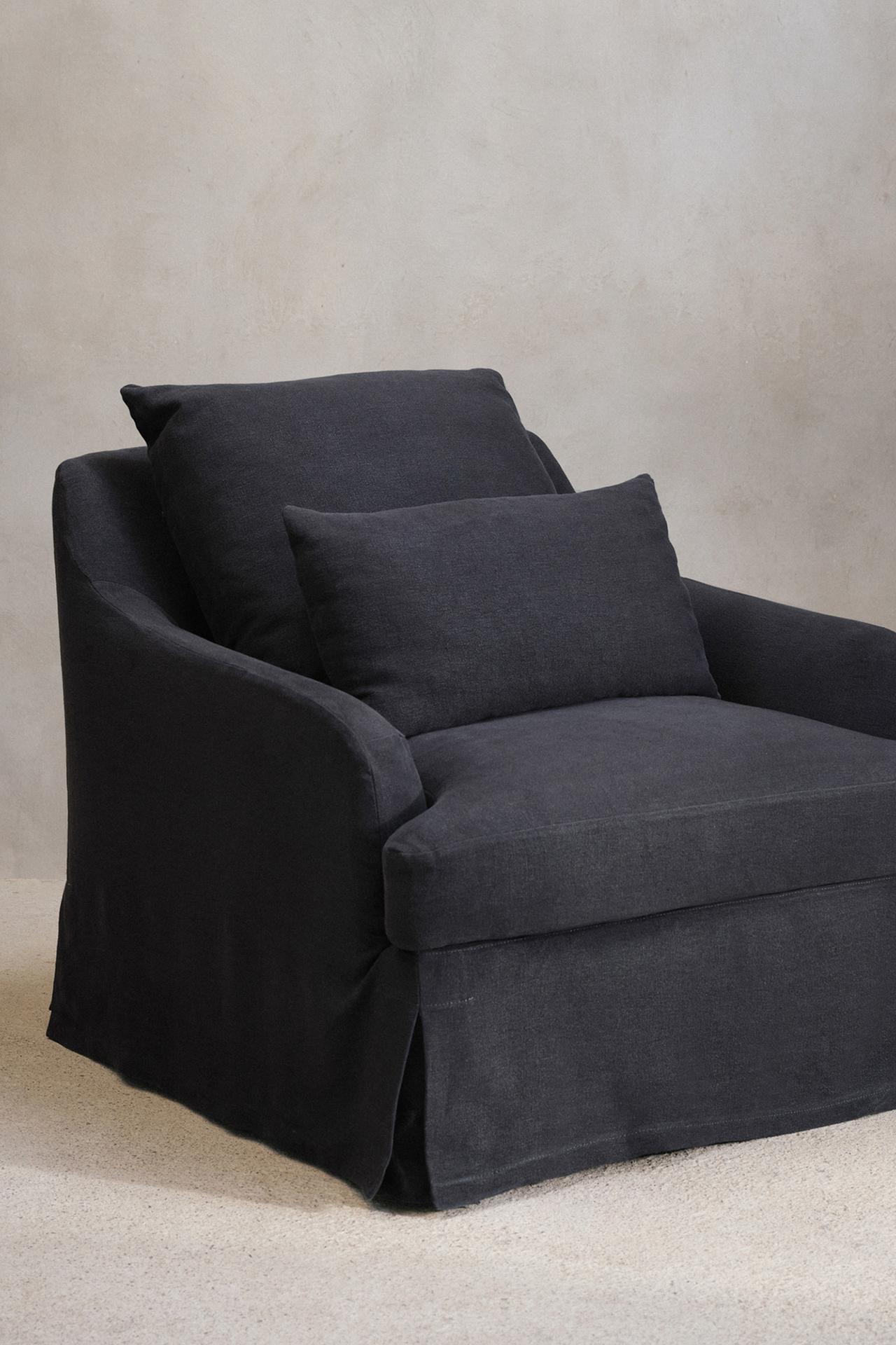 ARMCHAIR 01 LINEN COVER — MIDNIGHT BLUE