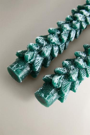 PACK OF DECORATIVE CHRISTMAS TREE CANDLES (PACK OF 2) - Green by Zara - Image 3