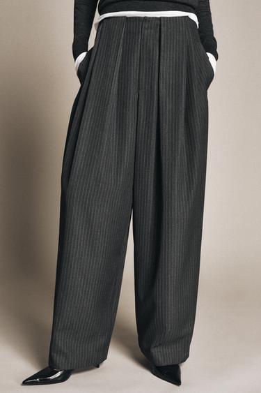 ZW COLLECTION PINSTRIPE PLEATED PANTS — Gray 2