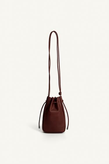 Zara LEATHER CROSSBODY BAG - Brown