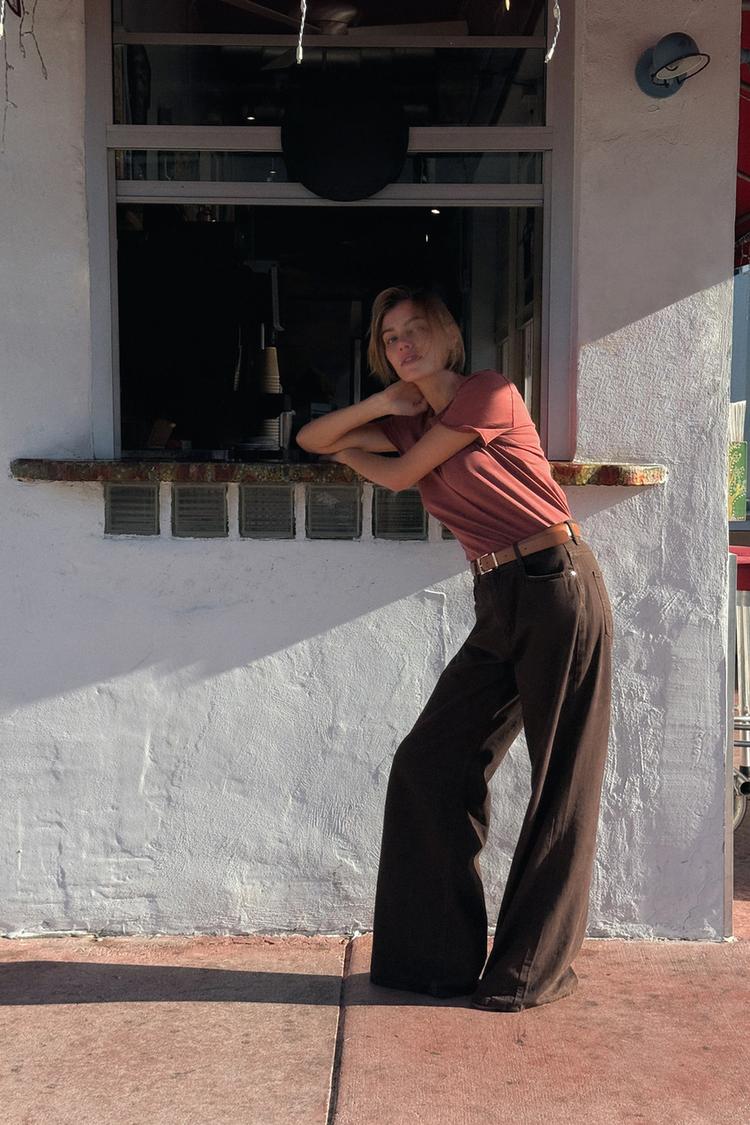 Z1975 WIDE-LEG HIGH-WAIST LONG LENGTH JEANS Brown ZARA Australia - Main Image