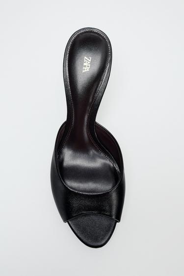 LEATHER HEELED MULES - Black by Zara