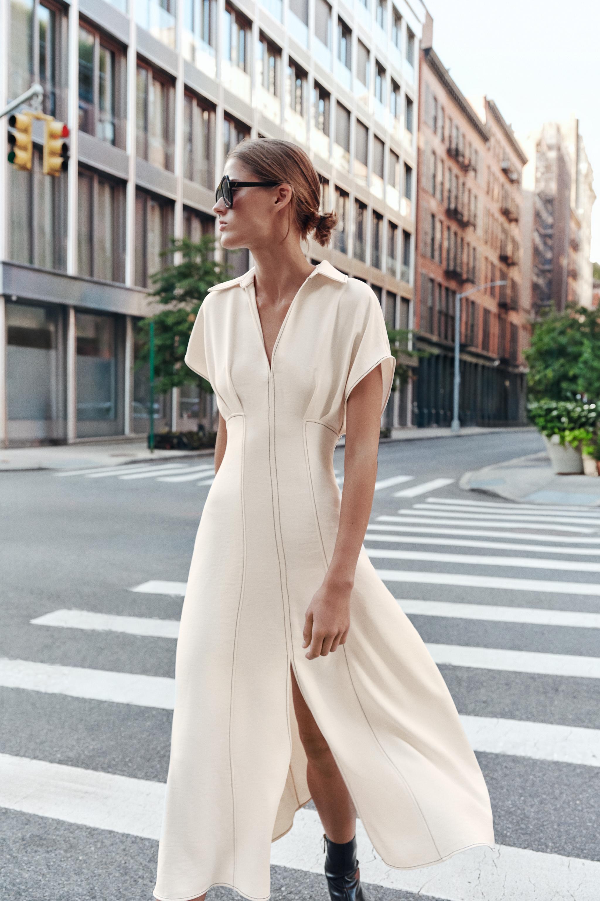 CONTRAST TOPSTITCHING midi dress