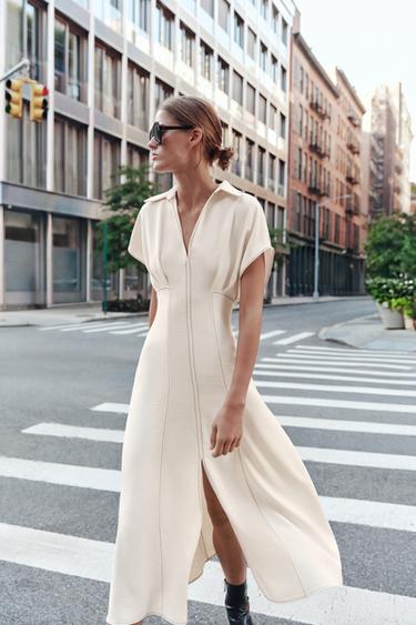 beige maxi dress zara Women's ZARA WOMAN COLLECTIONDress with