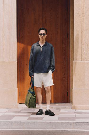 Zara 亞麻 - 棉質百慕達短褲 - 白色