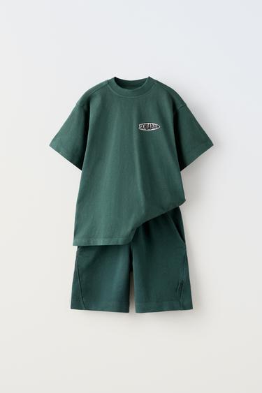 GARMENT DYE T-SHIRT AND BERMUDA SHORTS CO-ORD - Green by Zara