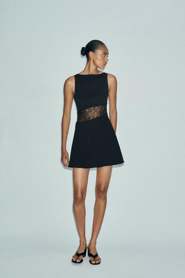VESTITO CORTO COMBINATO IN PIZZO - Nero di Zara