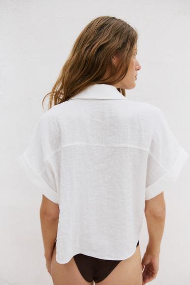 SHORT SLEEVE WRAP SHIRT - White by Zara - Image 4