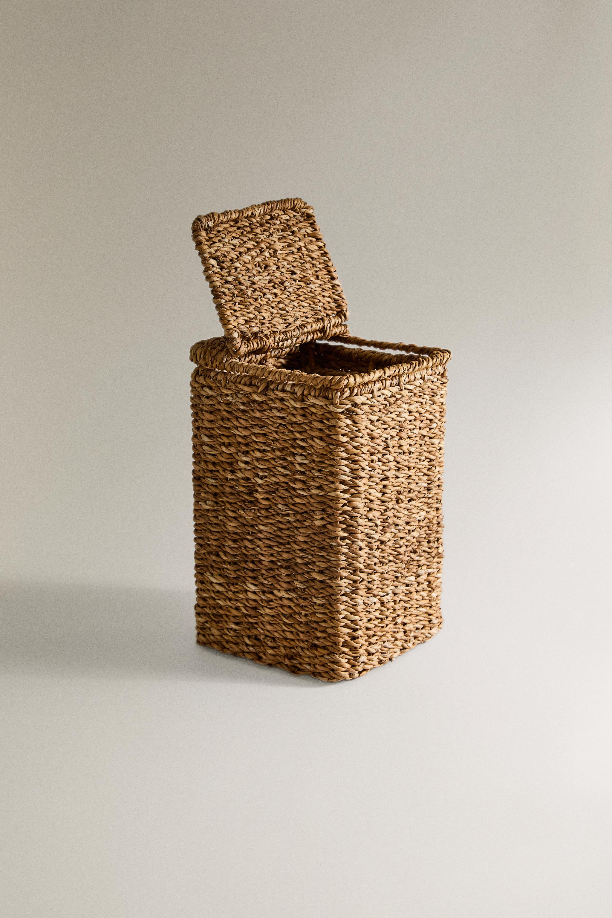 SQUARE BATHROOM TRASH CAN — Light beige