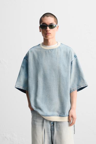 デニムジッパースウェットシャツライトブルーZaraのデニムジッパースウェットシャツ - ライトブルー 