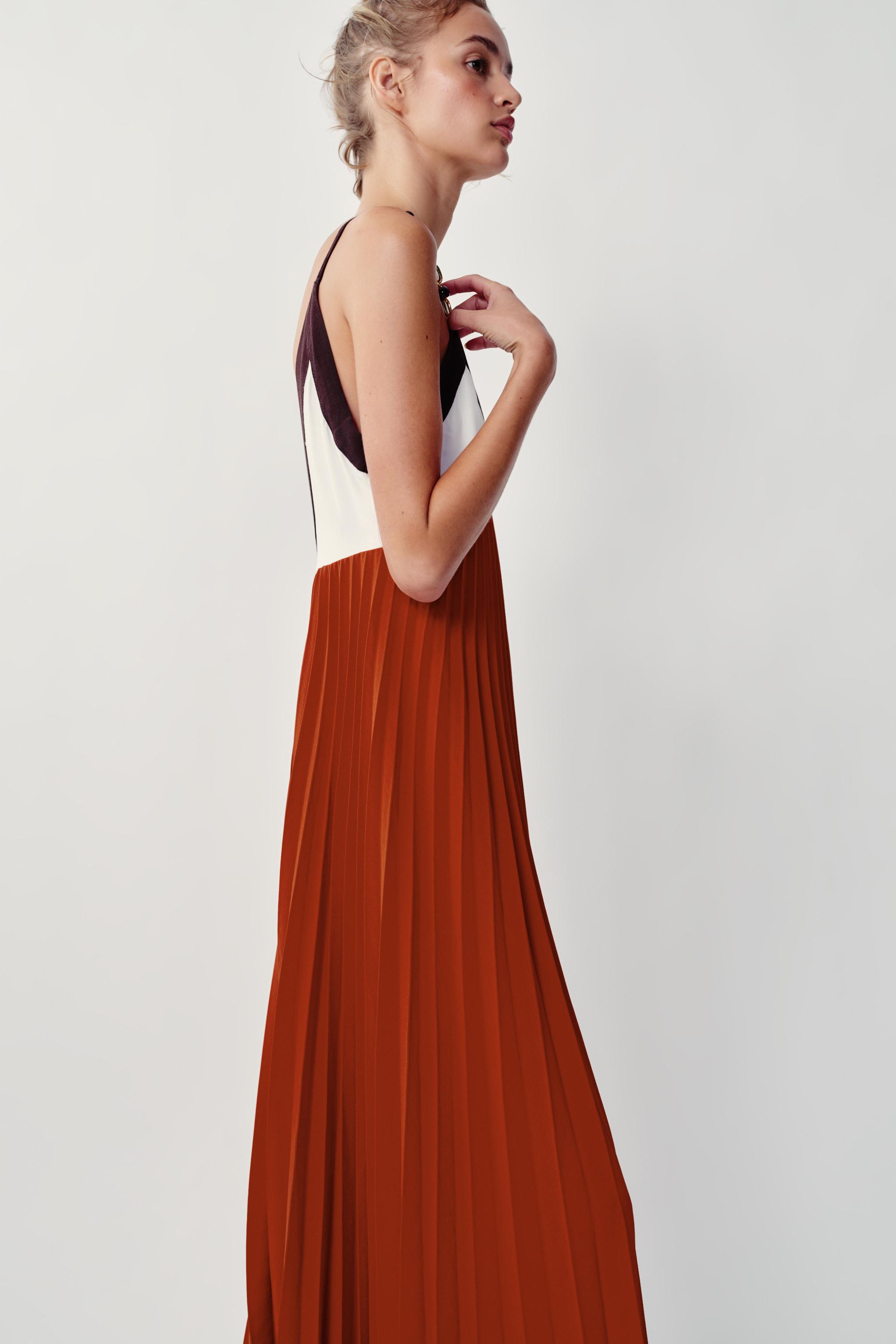 BEADED PLEATED MIDI DRESS