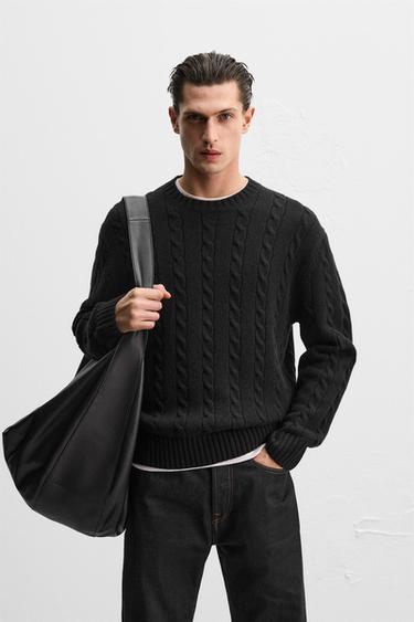 WOOL CABLE-KNIT SWEATER - Black by Zara