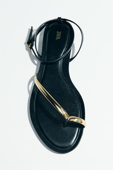 Zara FLAT SANDALS WITH DETAIL - Black