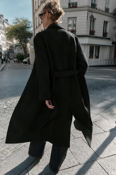 LONG WOOL COAT WITH BELT - Black by Zara - Image 7