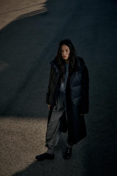 WATER REPELLENT WINDPROOF 후드 페더 다운 패딩 점퍼 - Zara 블랙