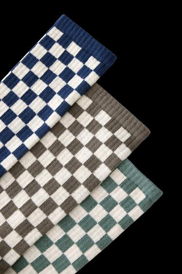 Zara THREE-PACK OF CHECKERED LONG SOCKS - Light beige