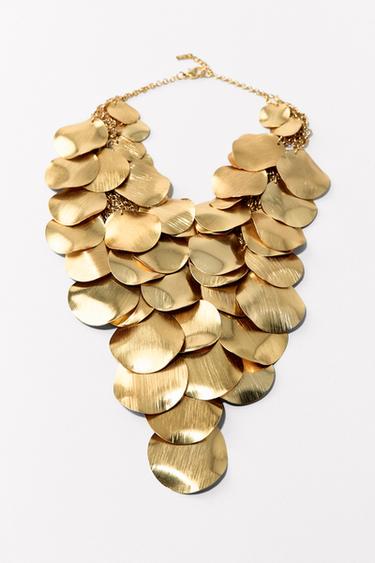 Zara METAL PLATE BIB NECKLACE - Golden