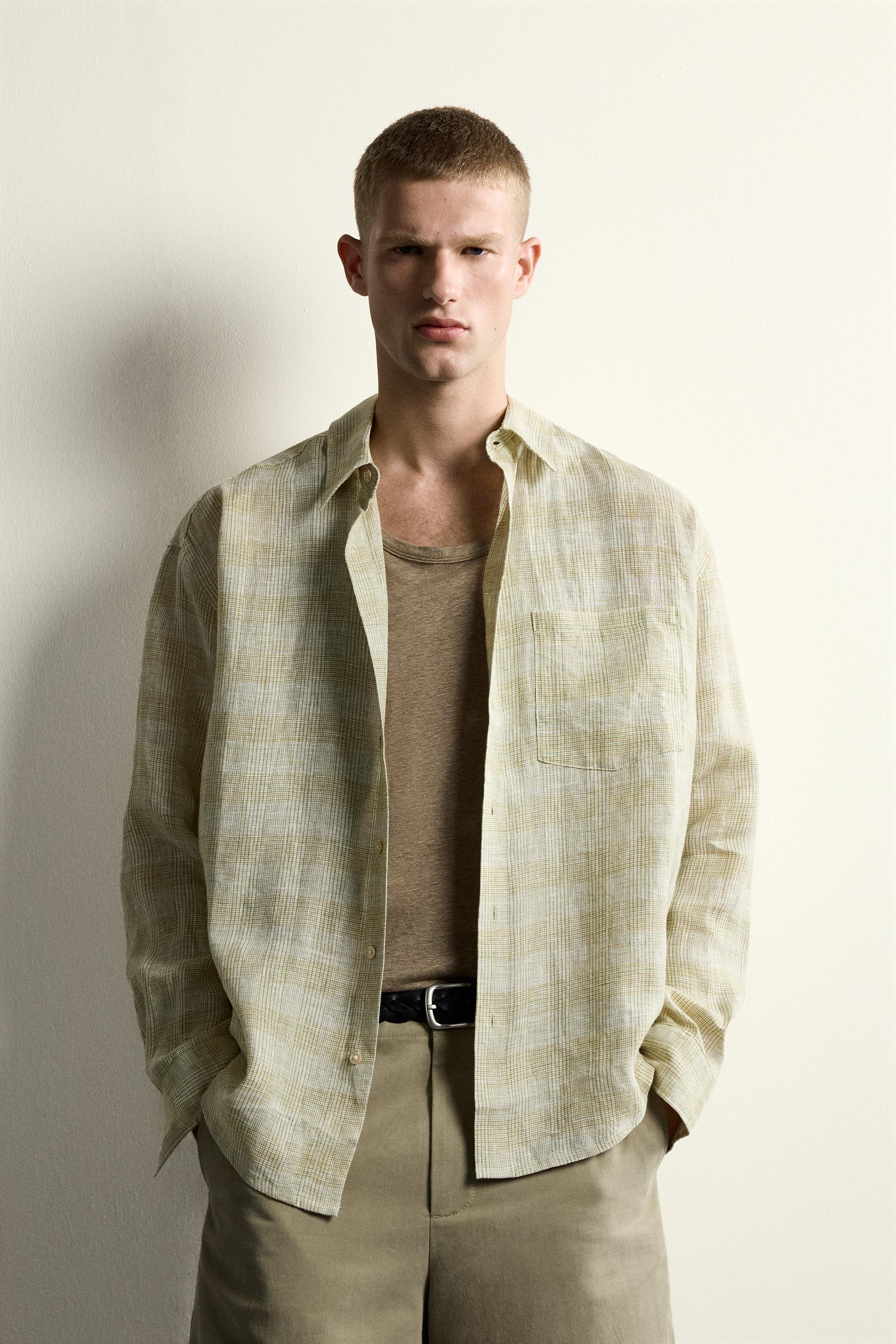 100% LINEN PLAID RELAXED FIT SHIRT