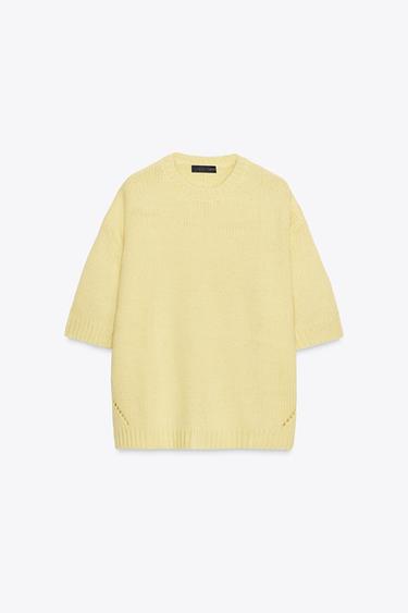 Zara Sarı - OVERSIZE KISA KOLLU TRİKO KAZAK