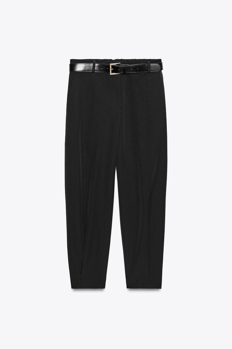 CROPPED TROUSERS WITH BELT Black ZARA New Zealand