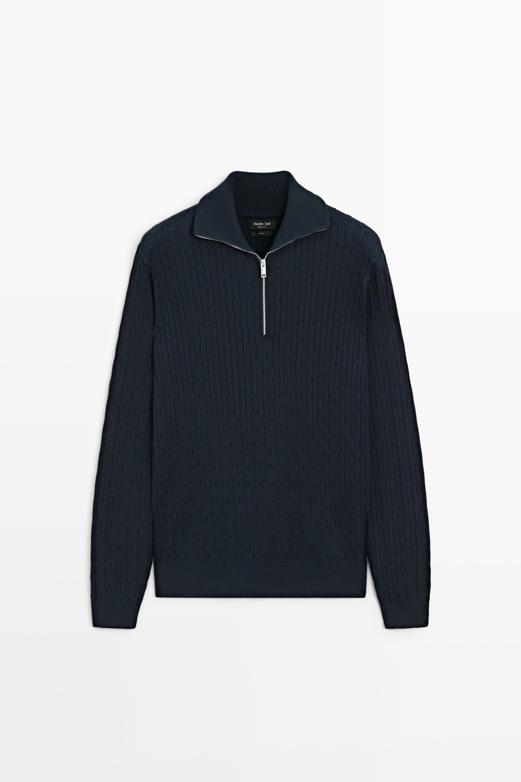 Mock neck knit zip sweater - Navy blue | ZARA Canada